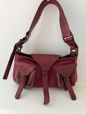 PLINIO VISONA Leather & Suede Shoulder Bag Contrast Stitch Y2K Utility Chic
